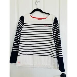 Joules Harbour Embroidery Jersey Long Sleeve Top US 10 Nautical Hello Stripe